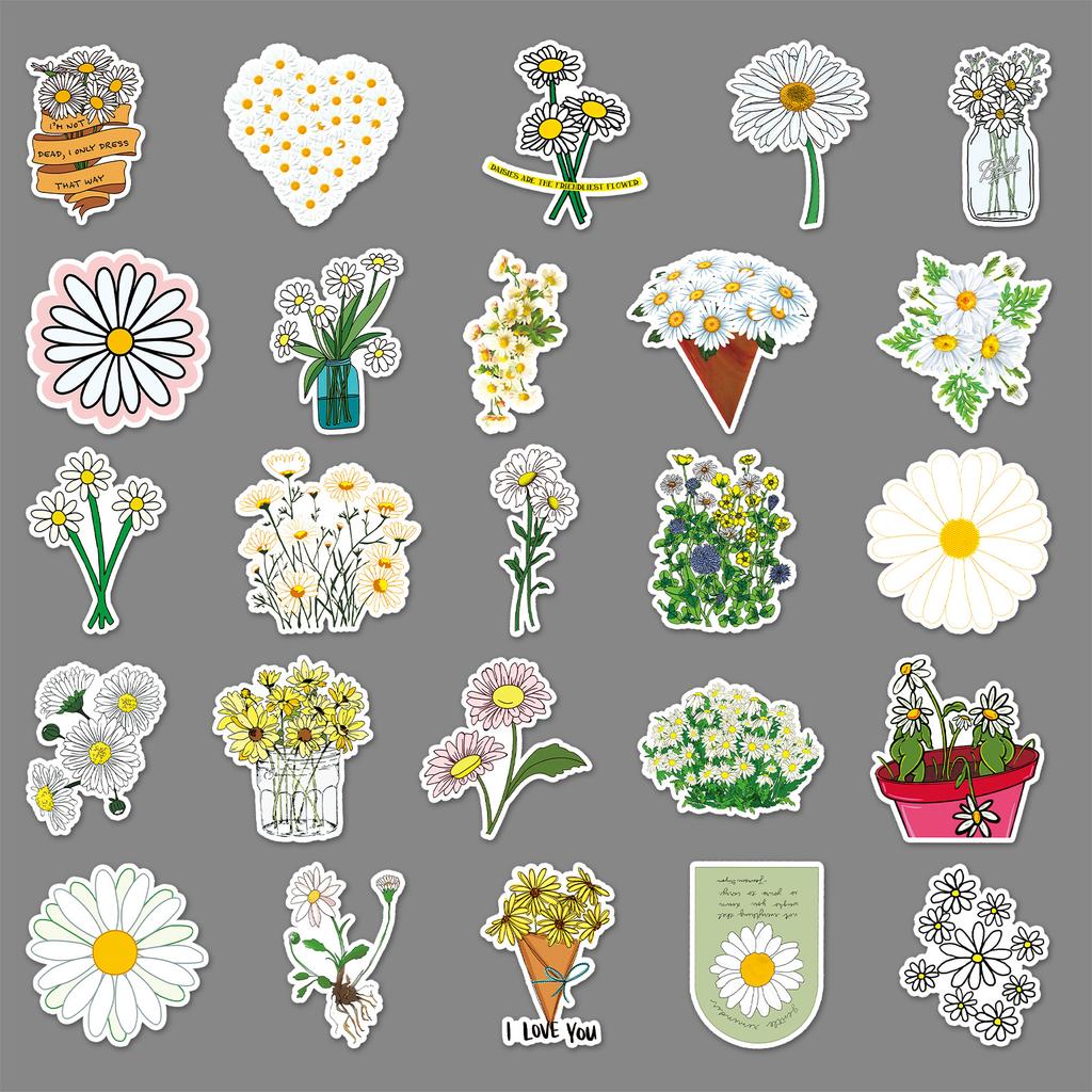 50 Pictures of Little Daisy Doodle Personality Cartoon Small Fresh Flowers Creative DIY Mobile Suitcase Stickers