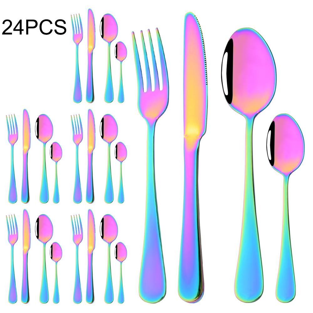 24 шт. красочный набор столовой посуды, нож, вилка, кофейная ложка, набор столовых приборов, посуда из нержавеющей стали, столовые приборы в западном стиле, кухонное серебро