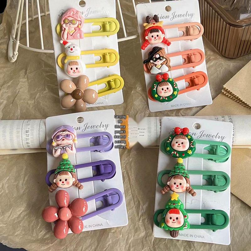 Adorable Christmas Cartoon Girl Flower Hair Clip Duckbill for Baby Bangs