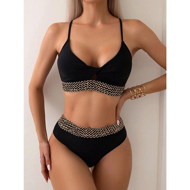 Black Bikini Set Sexy Swimsuit Women Bandage Padded Swimwear Female Bathers High Waist Bathing Swimming Swim Suit Beachwear