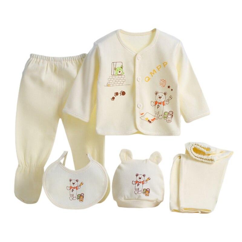 5PCS Newborn Layette Set Infant Boys Girls Baby Cotton Clothes 0-3M Tops Hat Pants Suit Essentials Outfit Sets
