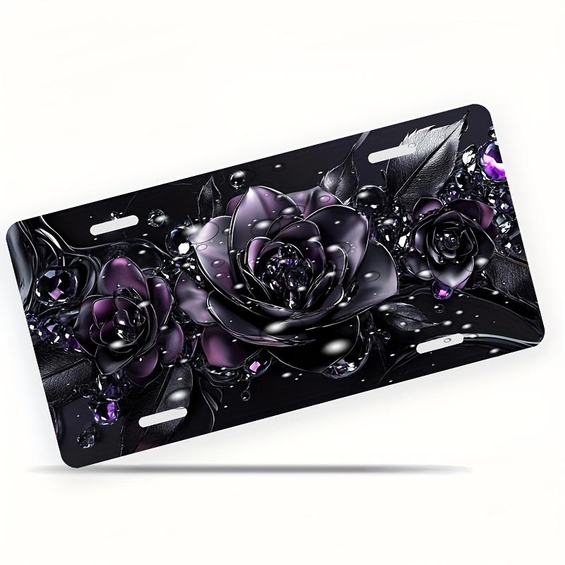 pc D Flat Poster Black and Purple Rose Aluminum Plate Number Plate Kit with FrameNovelty Decoration for Men Women Boys