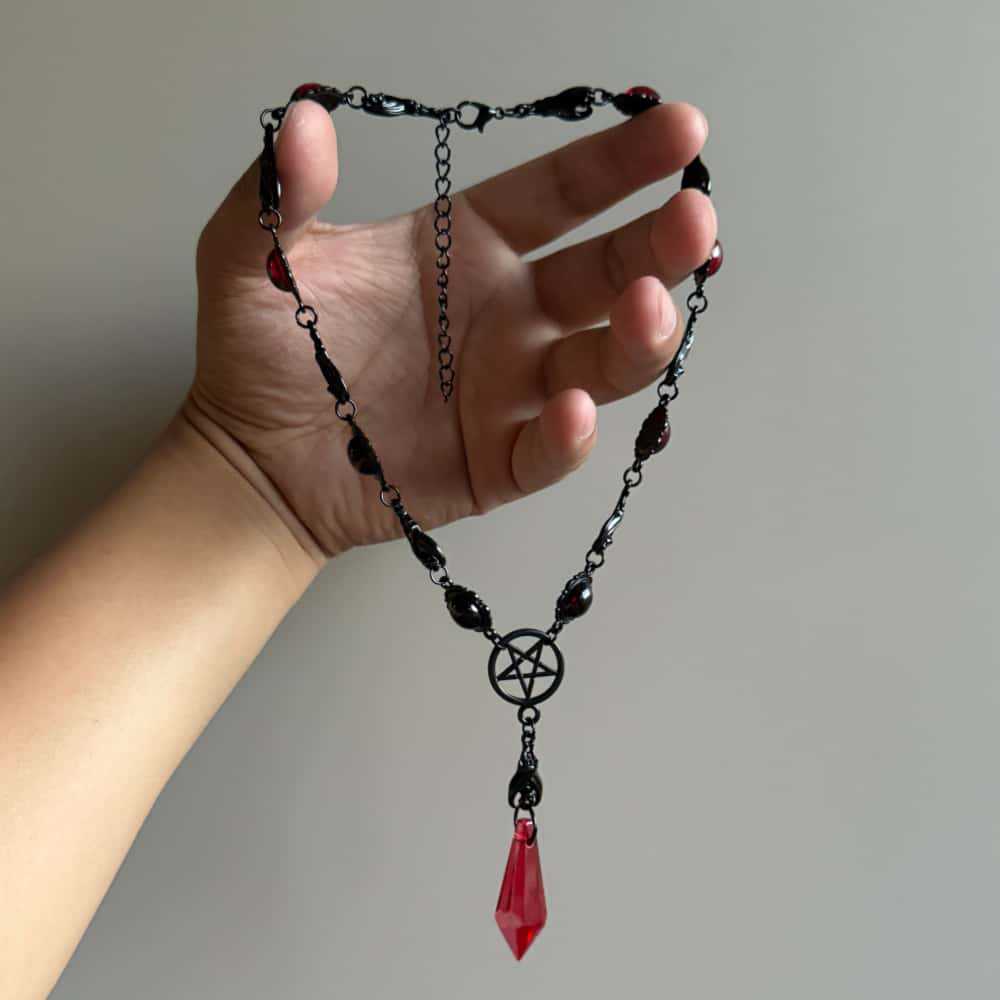 Vampire Crystal Choker, Gothic jewelry, witchcraft accessories, blood droplets, Pentagram, paganism, mystery, necklace For Women
