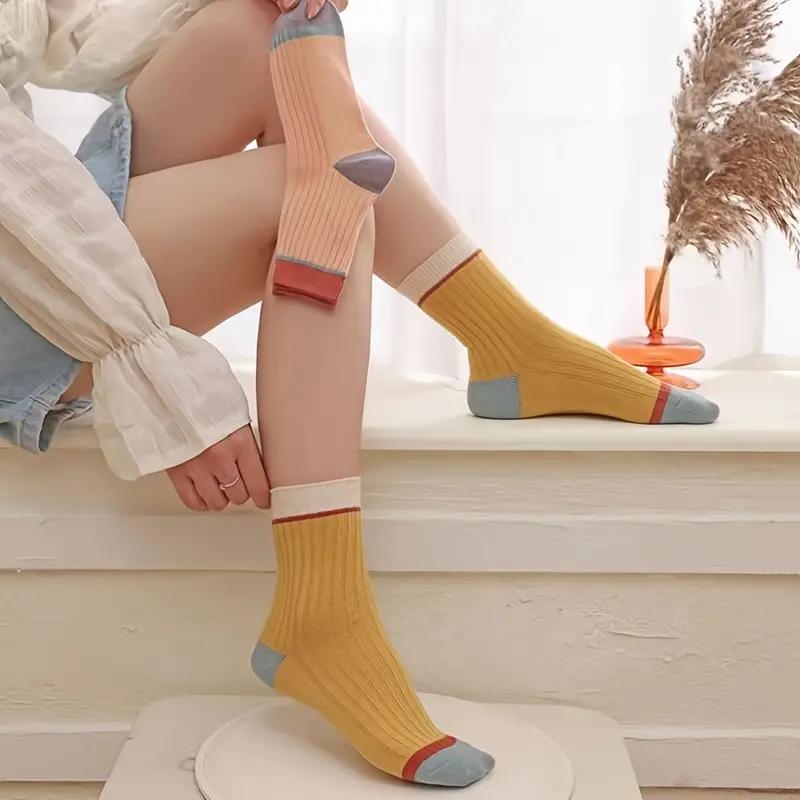 5 пар милых универсальных носков с цветными блоками — женские чулки и чулочно-носочные изделия