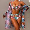 Women's Sexy Three-Piece Printed Swimsuit: Long-Sleeved, Sun Protection, Quick-Drying, Breathable