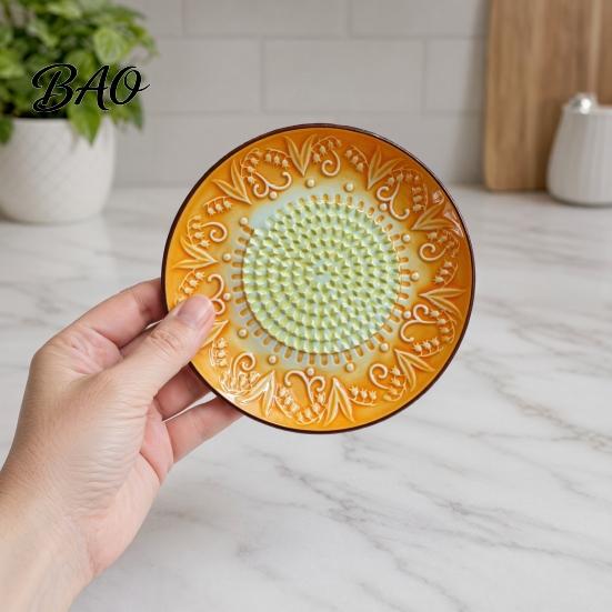 Ginger Grater Plate Ceramic Garlic Plate, Embossed Cheese Manual Grinder, Multi-function Spice Paste Maker Kitchen Mincer Dish for Onion, Lemon,