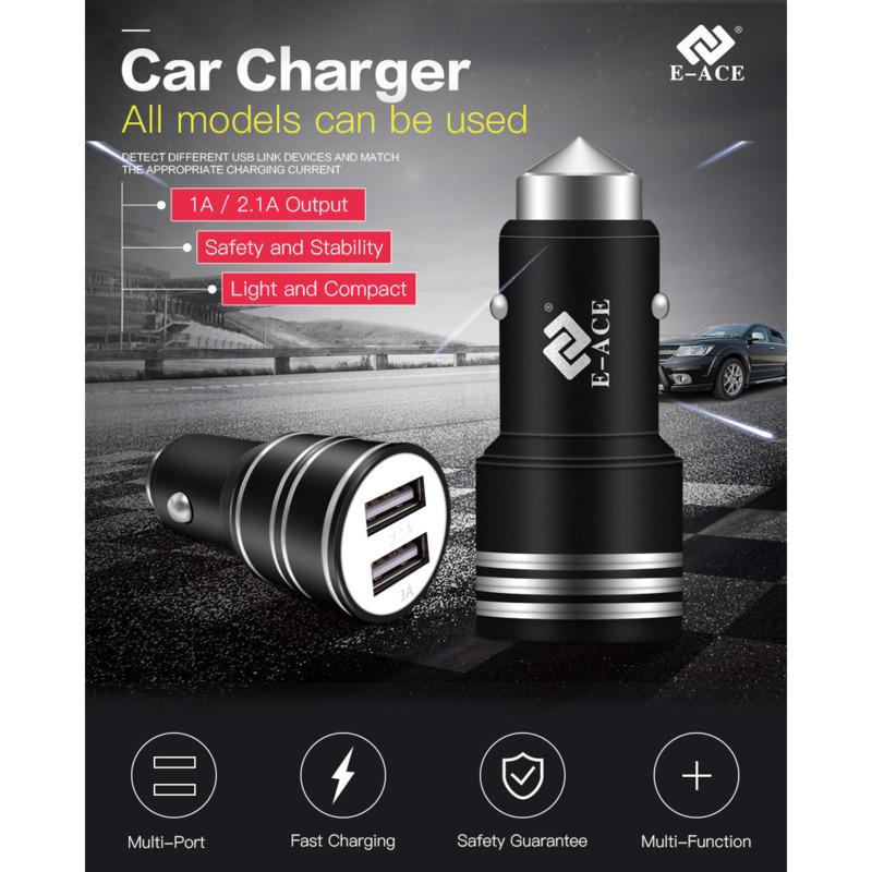 E-ACE 2.1A Dual USB Car Charger Universal Mobile Phone Car-Charger For IPhone 13 12 11 Huawei Samsung Xiaomi USB Charger In Car