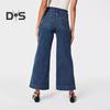 Женские джинсы с карманами, эластичные, с высокой талией, прямые, широкие, однотонные, длиной до щиколотки, брюки с пуговицами для ежедневных поездок на работу