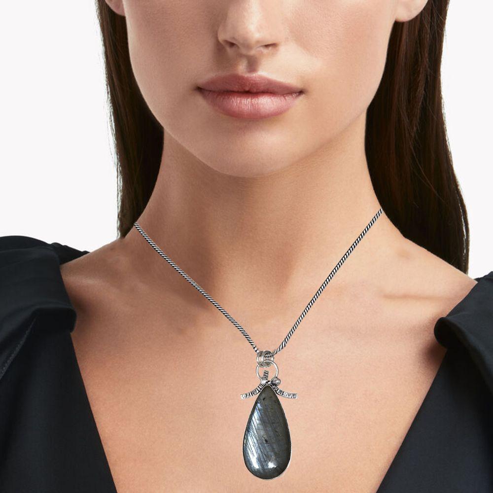 Necklace Blue Fire Labradorite Gemstone Handmade Jewelry 2.25"