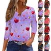 Женский повседневный универсальный топ с V-образным вырезом и рукавом три четверти на пуговицах с принтом ко Дню святого Валентина