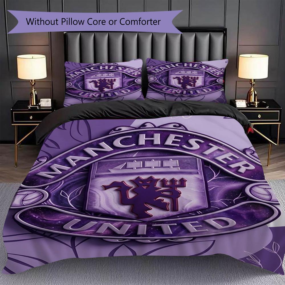 Manchester Emblem Display Bedding (1 * duvet cover + 2 * pillowcase, without core) 2D Flat Bedding set Christmas birthday gift
