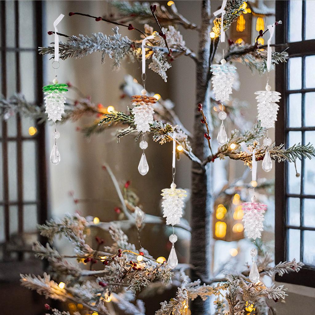 Рождественский Новый Декоративный Акриловый Подвесной Декор в Виде Сосновой Шишки Имитация Сосновой Шишки Подвеска Прозрачный Кристалл Маленькая Подвеска на Елку