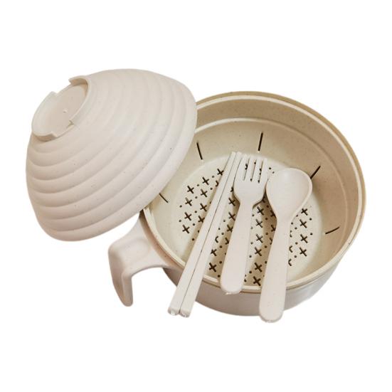 Microwave Ramen Cooker Bowl Set with Chopsticks Noodle Bowl Microwavable Fast Ramen Pot for College Students BPA-Free Heat-Resistant Handles