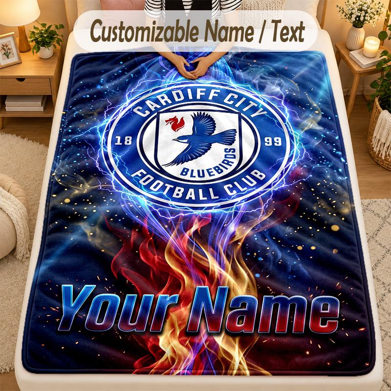 Flannel BlanketCardiff City Custom Name Text Personalized Soft Warm Throw Blanket Home Decor Gift