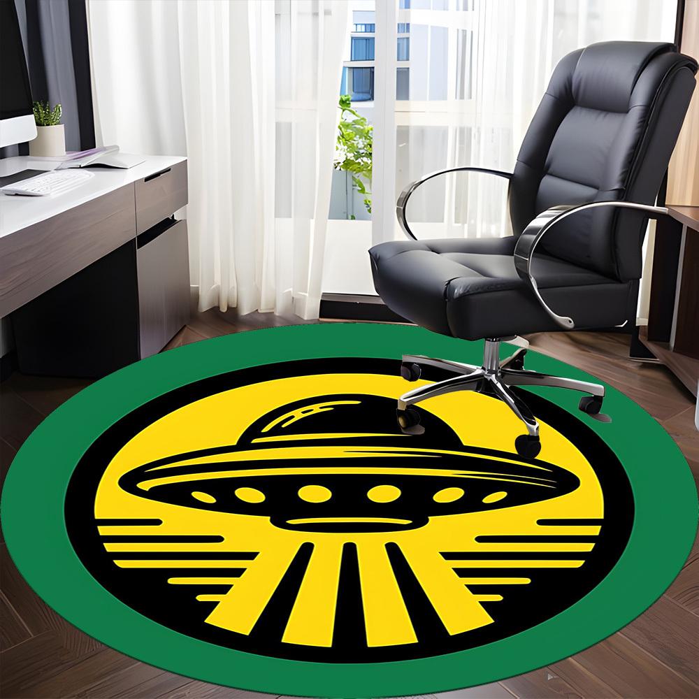1pc UFO Alien Office Round Area Rug, Indoor Mat Suitable For Office, Under Office Chairs Bedroom Living Room Home Decor, Room Deco