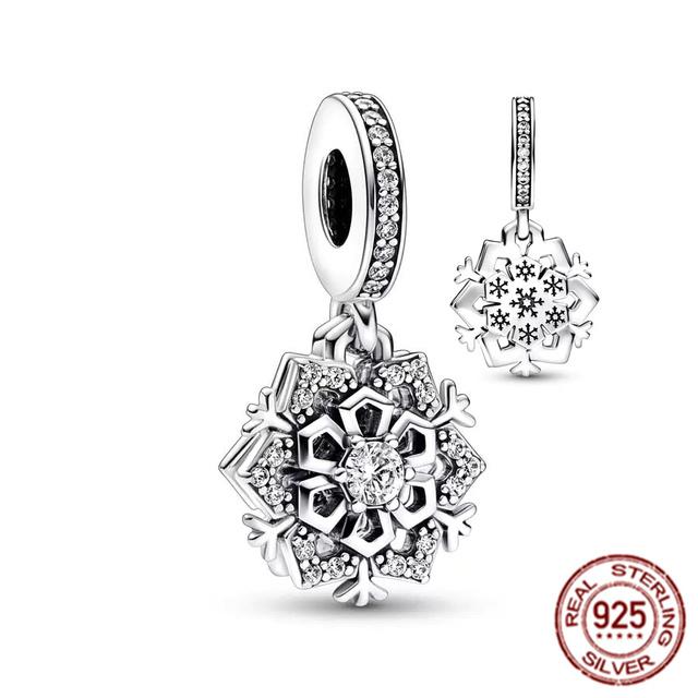 New Star Heart Double &Snowflake Snow Globe Dangle Charm Bead Fit Original Silver 925 Fasion Bracelet Bangle Diy Women Jewelry
