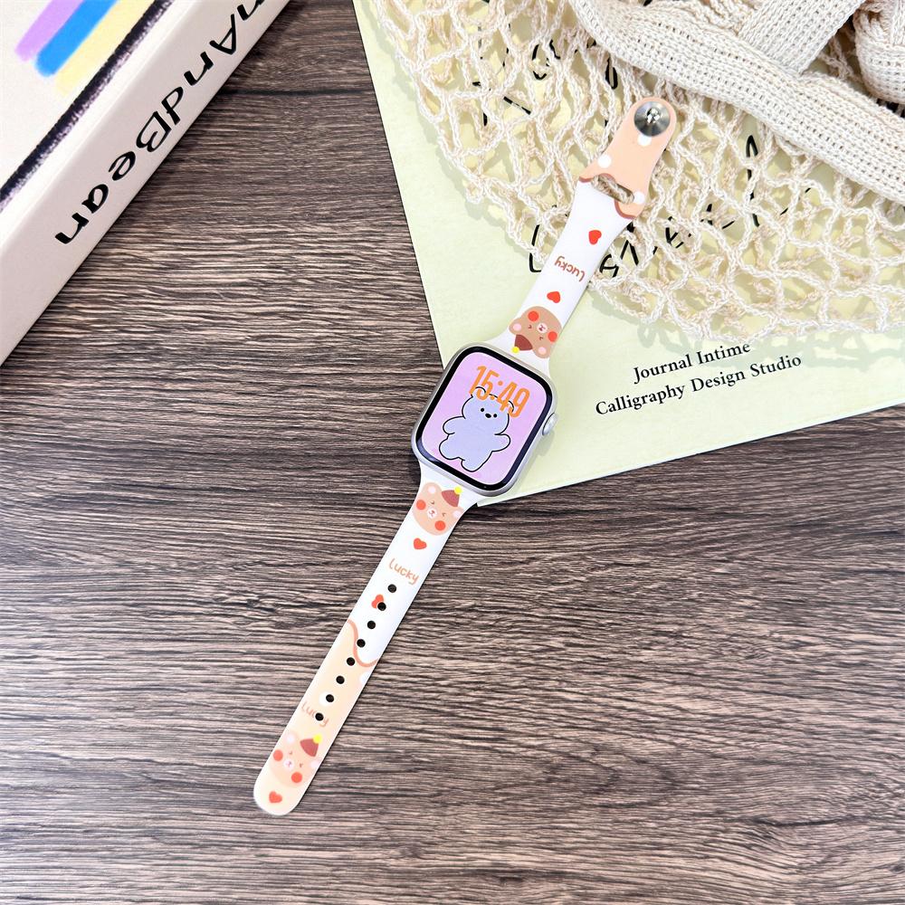 Милый силиконовый ремешок с принтом животных для Apple Watch 38/40/41/42/44/45/49 мм Сладкий кавайный сменный ремешок для iWatch Серии 1-11