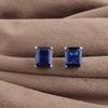 Blue Sapphire Gemstone 925 Sterling Silver Handmade Jewelry Partywear Stud Earrings 0.4" , September Birthstone, Anniversary Gift For Her EE-179-4