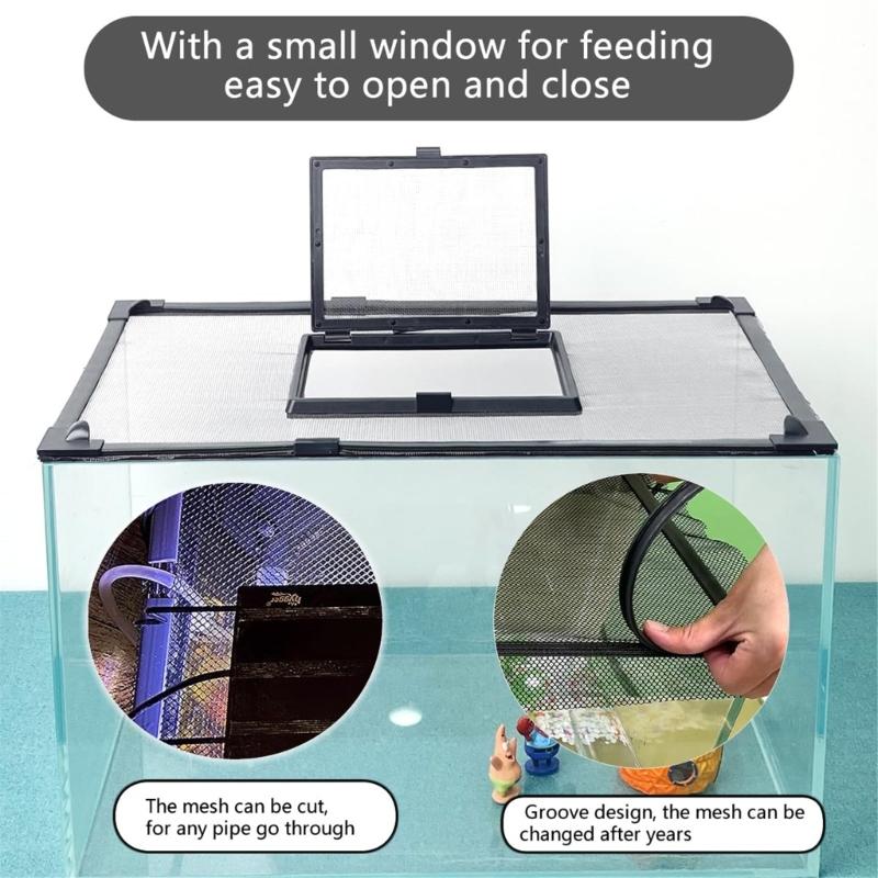 Replacement Magnetic Fish Tanks Guard Net Prevents Jumping Includes Sturdy Mounting Holders