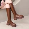 Fashion New Popular Round Toe Side Zip Modern Boots Knee-High Belt Buckle Female Shoes Classics Women Chunky Heels Winter Women's Boots