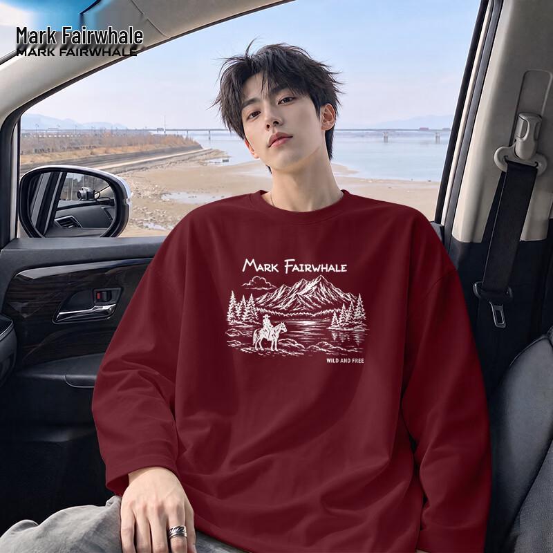 MARK FAIRWHALE Men's American Style Heavyweight Cotton Long-Sleeve T-Shirt