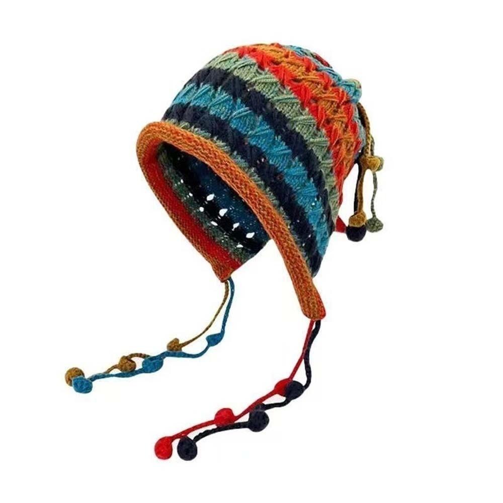 Knitted Fabric Crochet Beanie Hat Contrast Color Winter Warm Skullies Winter Travel
