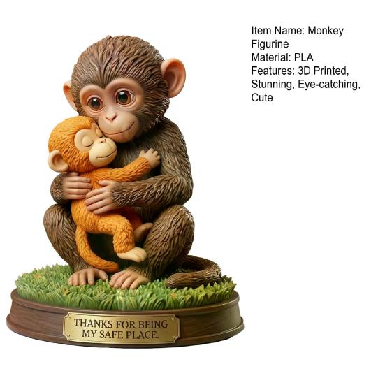 Cute Monkey Figurine Small Baby Monkey Holding Plush Toy Desktop Ornament for Living Room Bedroom Office Table Decor