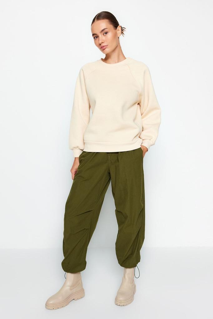 Женская модная стильная толстовка изумрудно-зеленого цвета, свободная удобная посадка, базовый вязаный свитшот с рукавами реглан и круглым вырезом