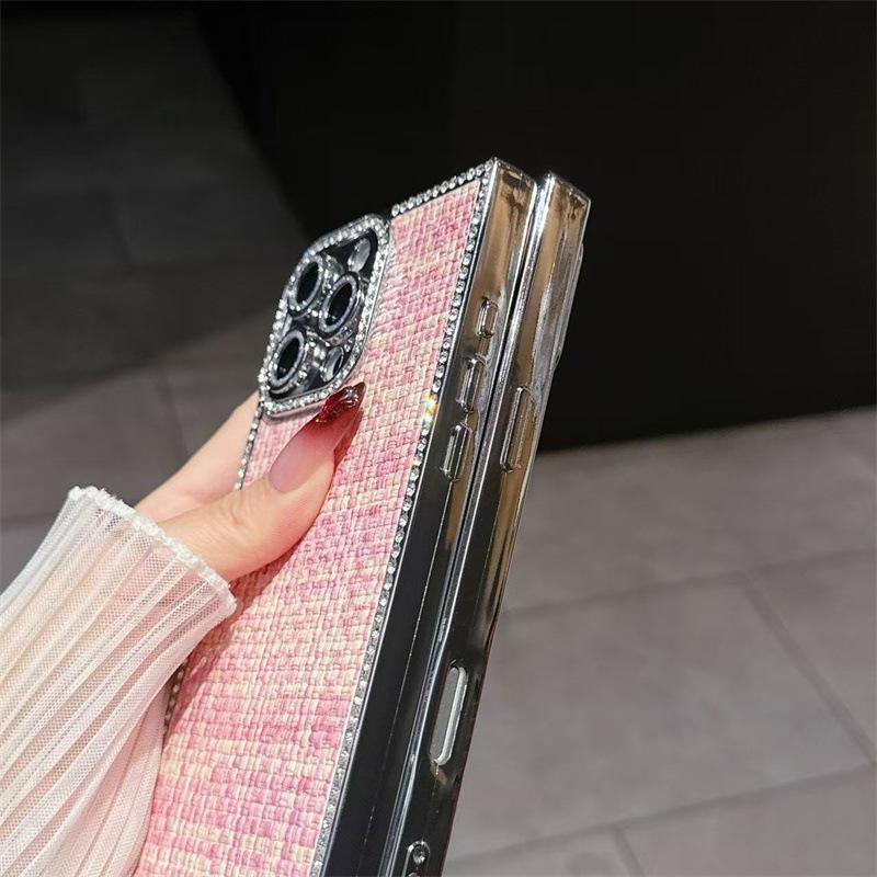 Luxury braided pattern is suitable for iPhone17Pro mobile phone case Apple 16Pro electroplating edge drill 15Pro lens film
