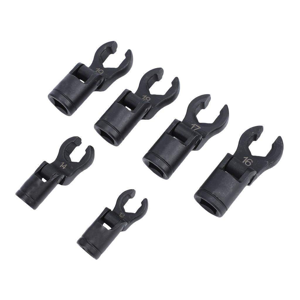 6PCS Crows Foot Wrenches 1Celsius2 3Celsius8 Inch Drive 6 Point Socket Flexible Head Fuel Line Wrench Set 12mm 14mm 16mm 17mm 18mm 19mm Opening