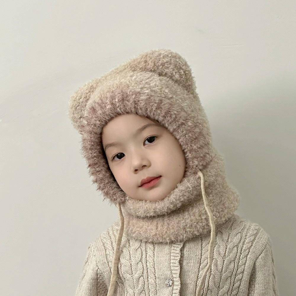 Thickened Hooded Scarf Hat Knitted Thick Warm Balaclava Dog Ear Cap Kids Winter Beanie Outdoor
