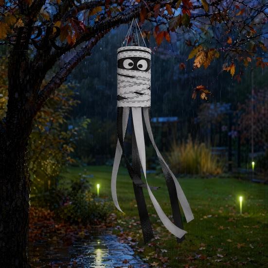 Halloween Party Decor 39 Inch Windsock Flag, Cartoon Ghost Flag Windsock, Waterproof Weather Resistant Hanging Ornament for Outdoor Garden Yard Porch