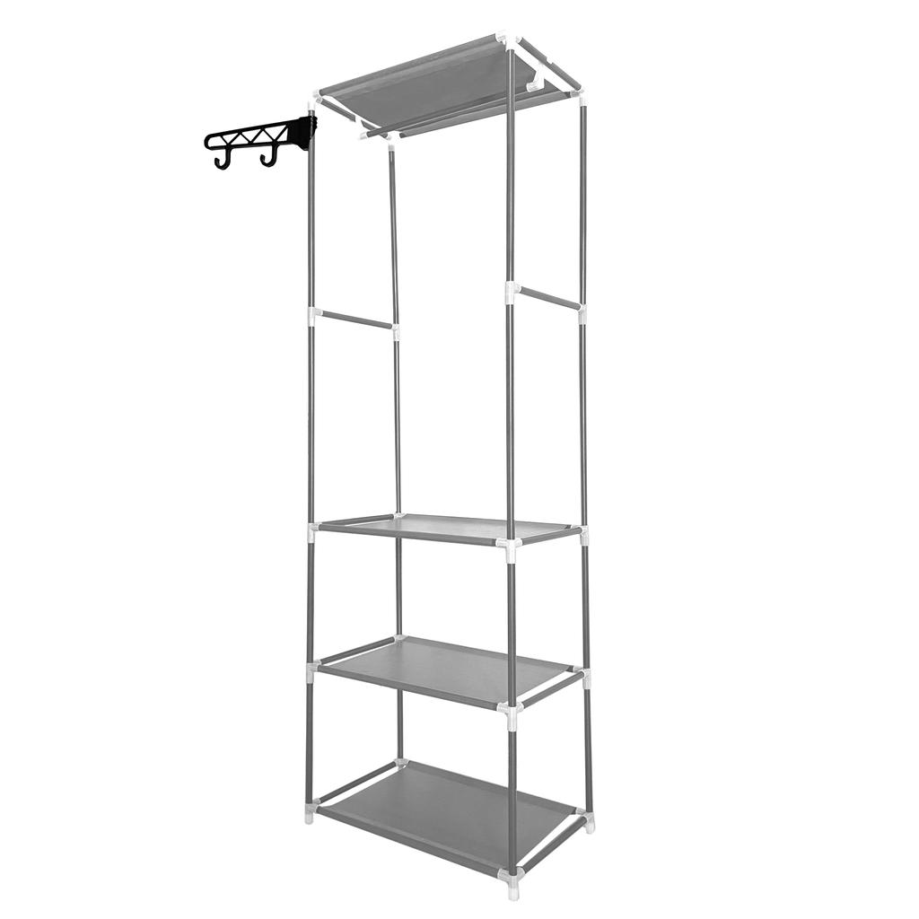 Nyana Home Static Dressing Wardrobe 170x55x35cm 3 Shelves 1 Top Bar 1 Side Hanger