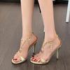 2025 New Fashion Crystal Rhinestone Chain Ankle Strap Sandals Women Elegant Open Toe Gold High Heels Wedding Prom Shoes