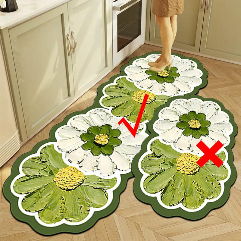 Oil Painting Flower Kitchen Oil-absorbent And Dirt-resistant Floor Mat Bathroom Toilet Absorbent Non-slip Floor Mat