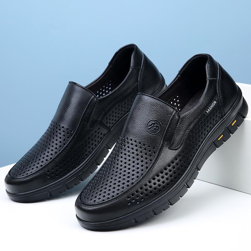 Кожаная обувь мужская полая дышащая для мужчин среднего возраста кожаные сандалии из натуральной кожи мужская обувь деловая повседневная кожаная обувь