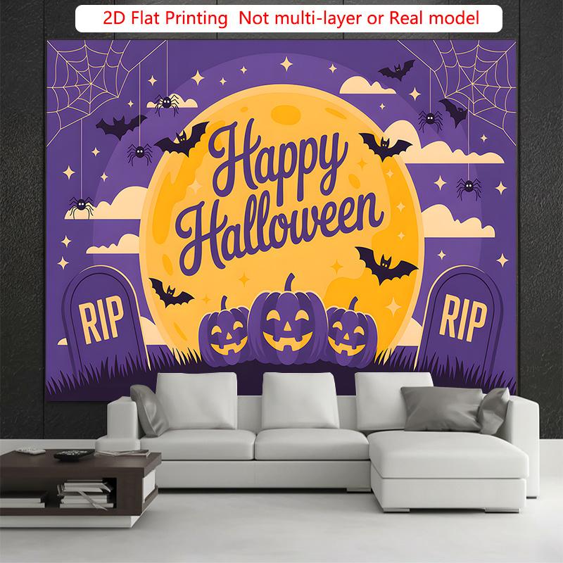 Party Backdrop Halloween Moon Flat Pumpkins Bats Tombstones Full Event Photo Background Party Decor