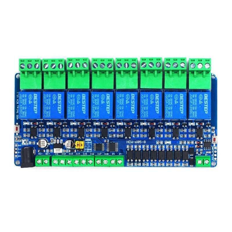 Модуль реле Modbus RTU на 8 каналов, 12 В, с входом/выходом RS485, для промышленной автоматизации и домашних систем