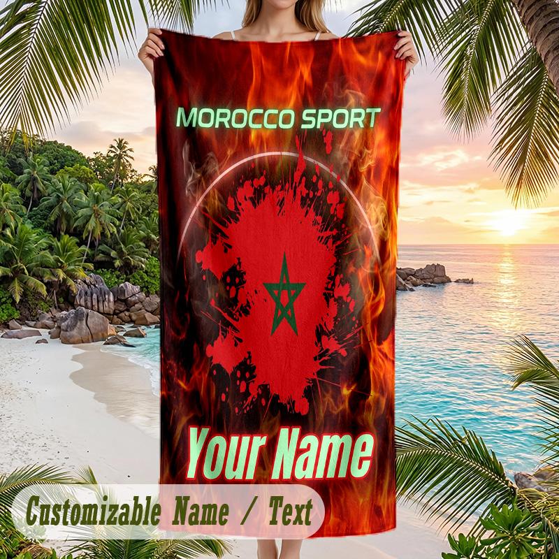 Beach Towel Morocco Football Print Custom Name Text Soft Towel for Swimming Pool
