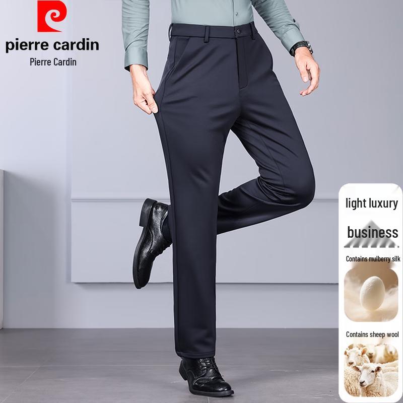 Pierre Cardin Men's Solid Stretch Straight-Leg Business Casual Trousers