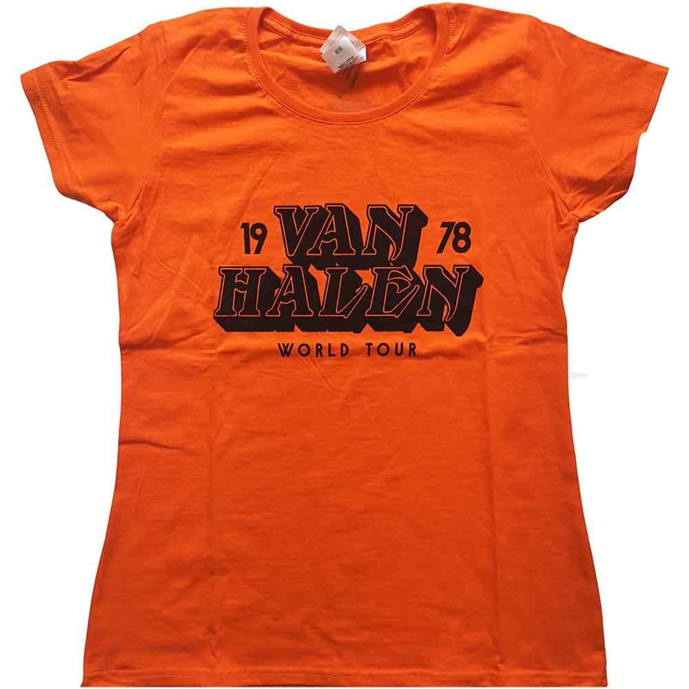 Van Halen T Shirt World Tour 78 Band Logo Unisexs Skinny Fit Orange S