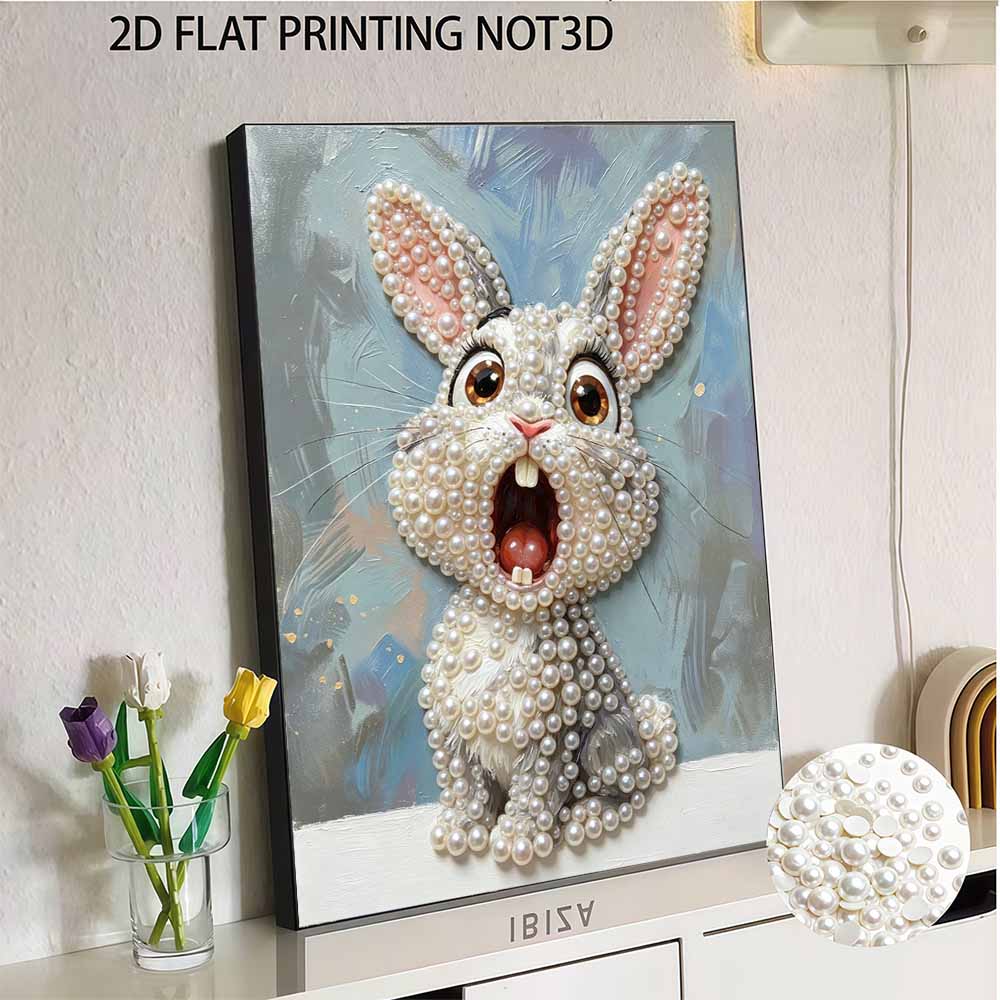 Набор для рисования жемчугом DIY Удивленный милый кролик Без рамы Блестящие бусины Холст Креативное рукоделие для декора стен дома Арт-проект Подарок