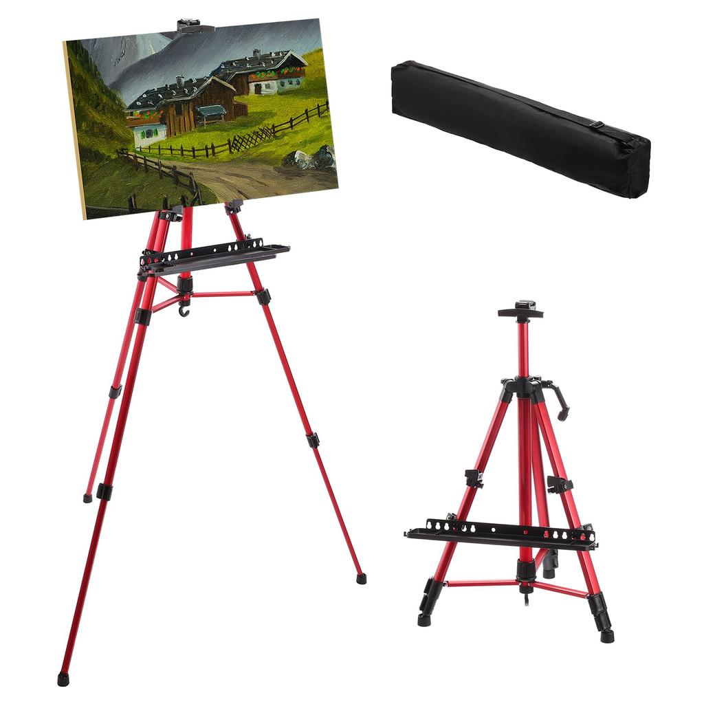 PATIKIL Artist Easel Stand, Canvas Painting Easel with Removable Tray, 20-61 Inch Adjustable Metal Tripod Stand (Tabletop/Floor), Red