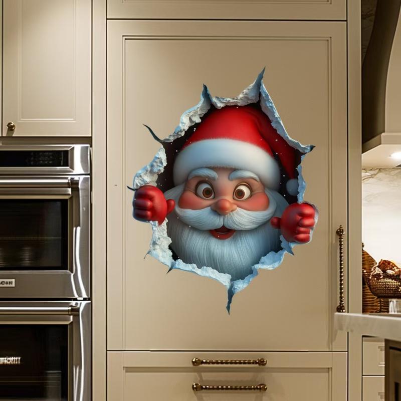 Santa Claus Break-Through Wall Decal, Vinyl Christmas Wall Stickers, Removable Holiday Decor for Home and Living Spas