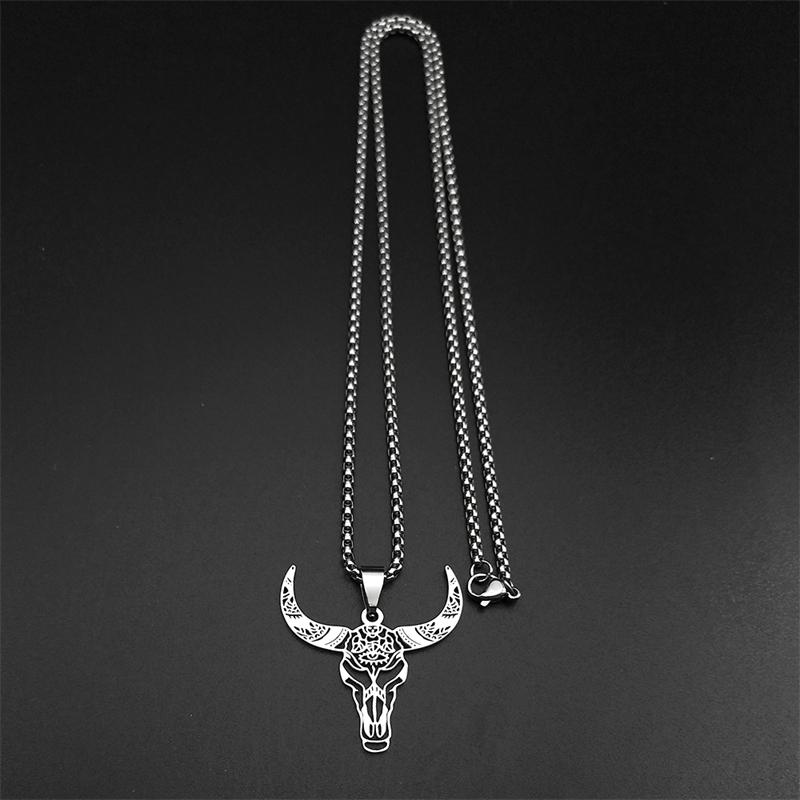 Hollow Cattle Bull Necklaces For Women Men Stainless Steel Gold Silver Color Bohemia Animal Head Male Chain Jewelry Gifts