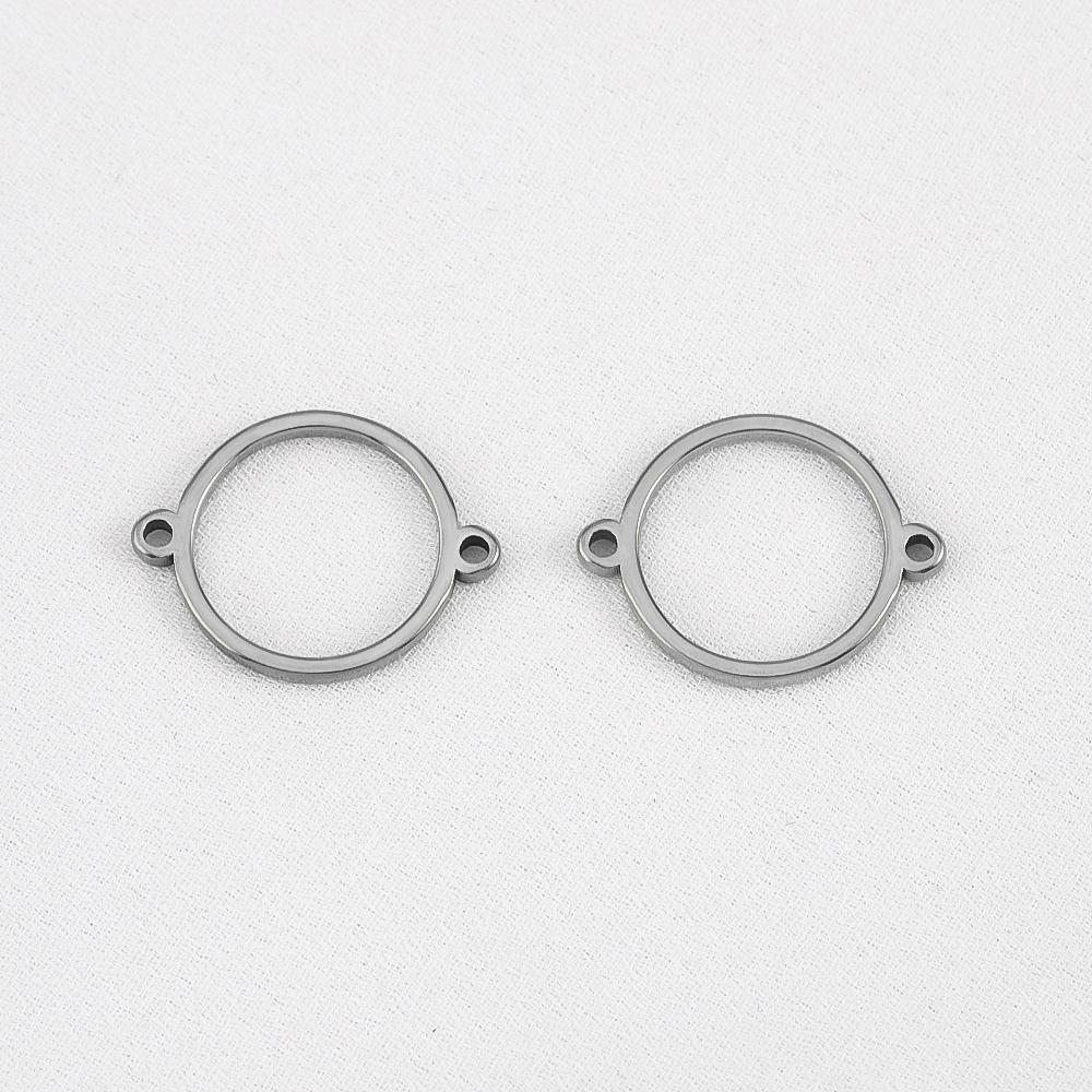 10Pcs 20Pcs Stainless Steel Hollow Double Hole Circle Charms Pendant Bracelet Cabochon Tray Bezel Blank Settings Jewelry Making