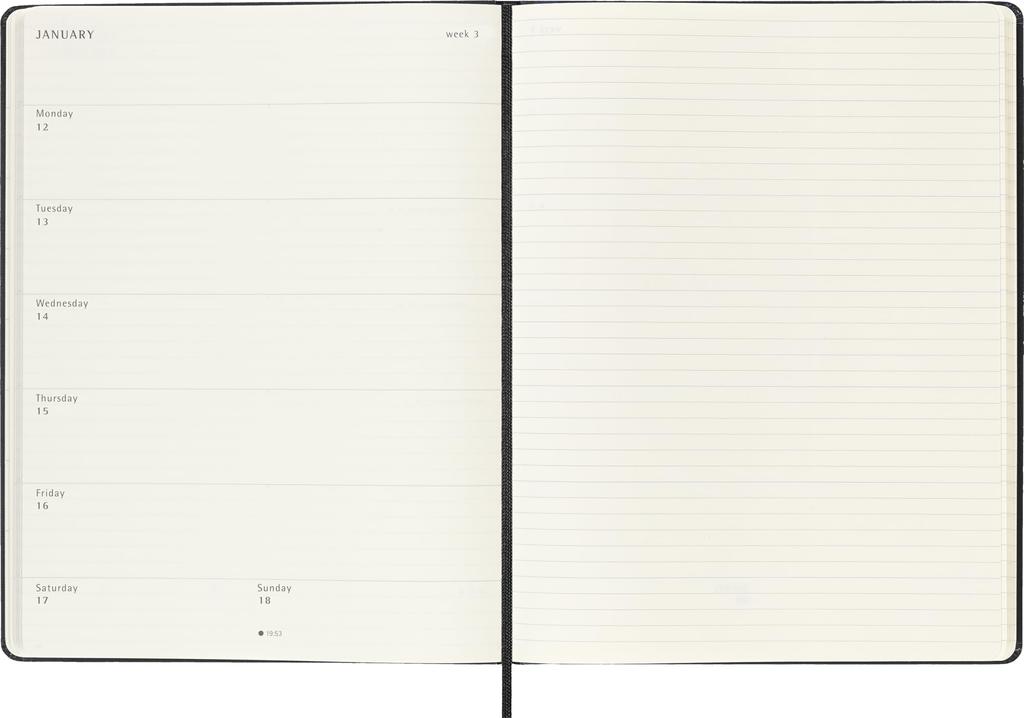 Moleskine Ежедневник 2025 Начало с 18 июля Еженедельник Размер XL 19см x Высота Твердый переплет Черный DHB18WN4Y26 (Ширина 25 см)