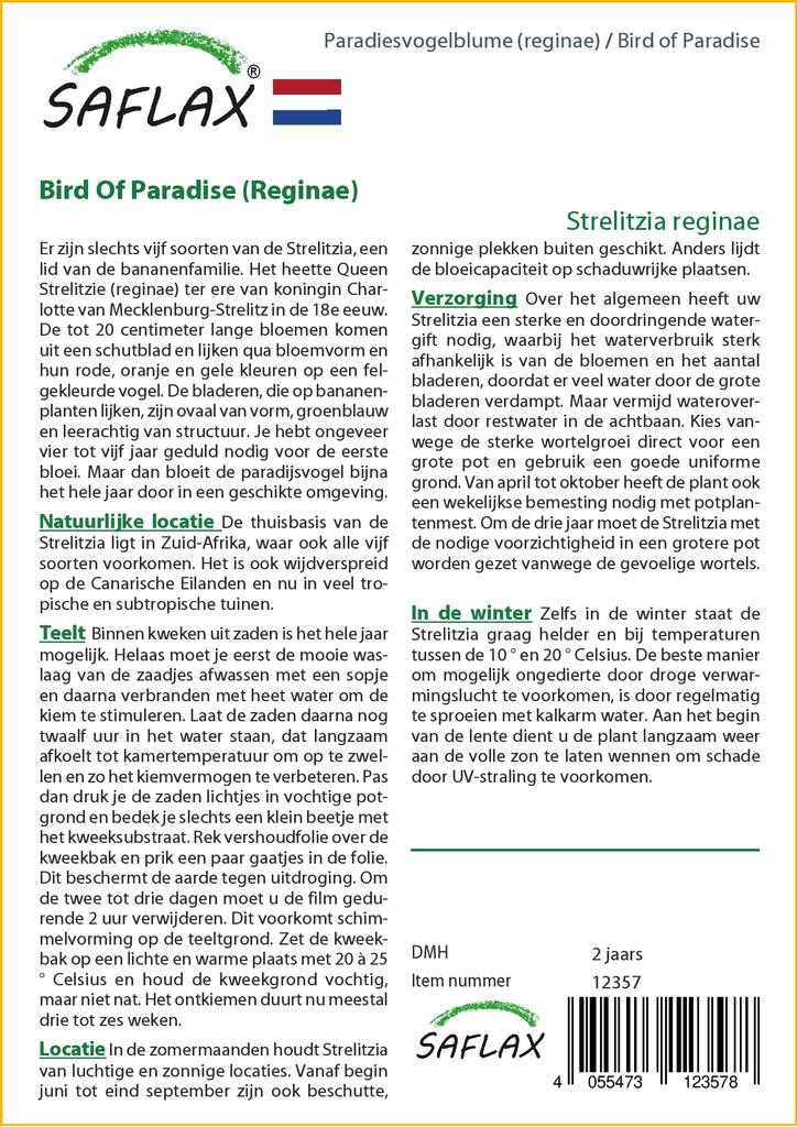 SAFLAX - Gift Set - Bird of Paradise - 5 seeds - With gift box, card, label and potting substrate - Strelitzia reginae