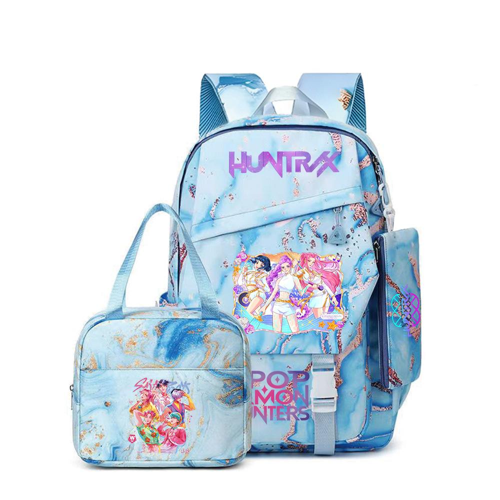 K-Pop Demon Hunter Girl Group Backpack Demon Boy Group Cartoon Anime Lunch Bag Pencil Case Three-Piece Set