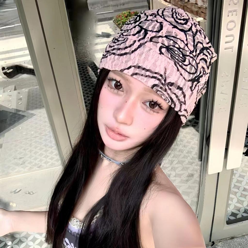 Женская летняя тонкая кружевная шляпа Ретро Роза Цветочный головной убор Шапочка Нишевая субкультура Мягкая Модная Винтажная